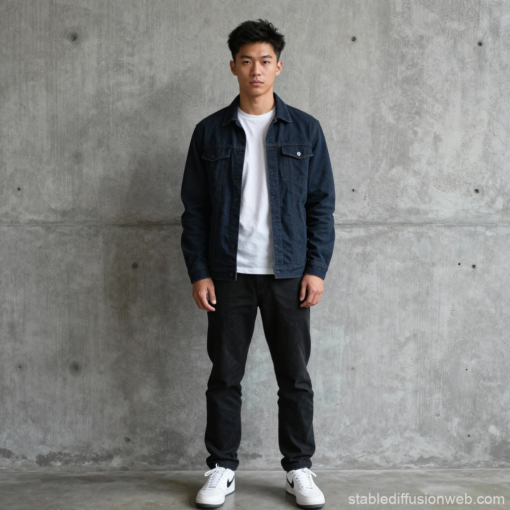 Casual Young Man Standing Against Concrete Wall