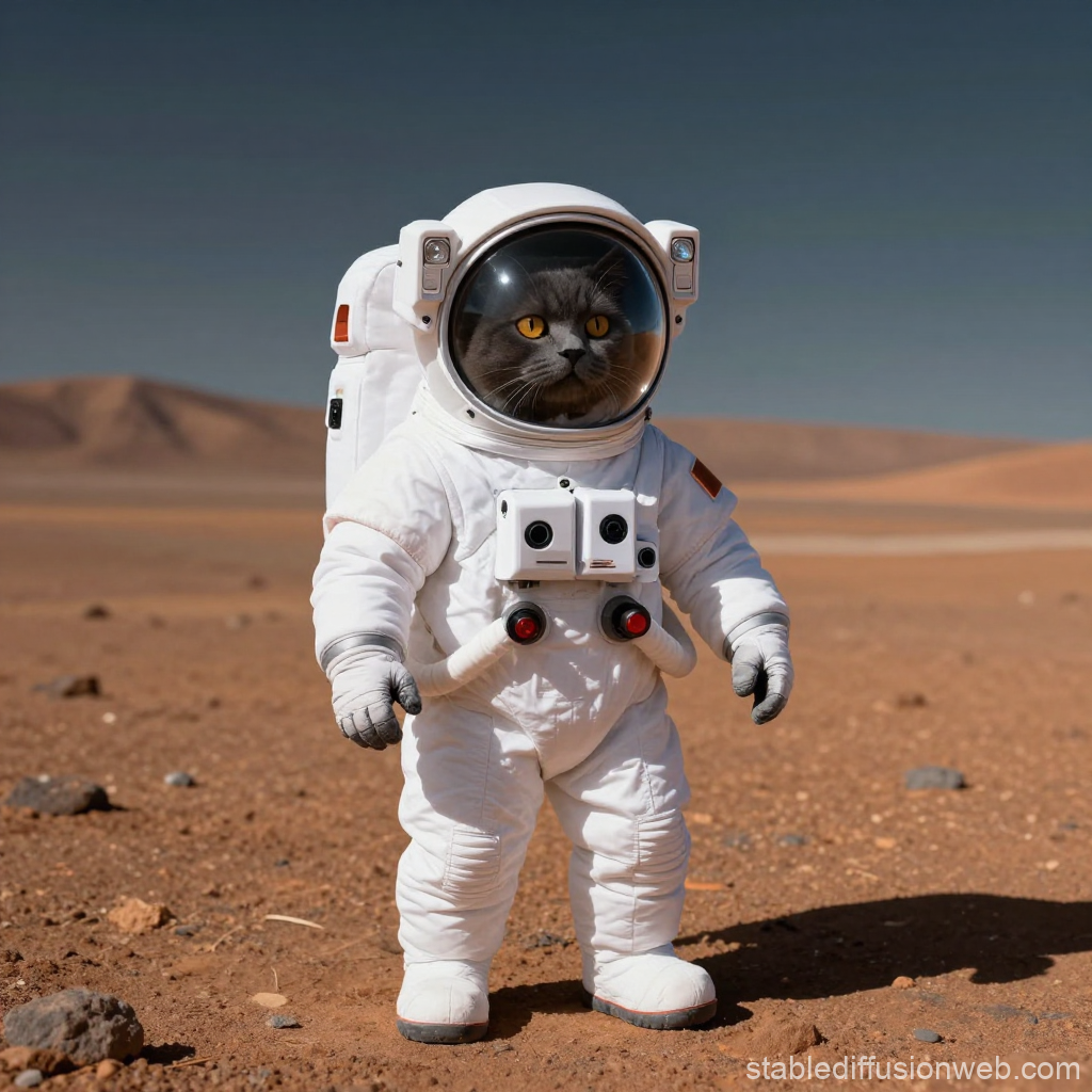 Cat Astronaut Exploring Mars Surface