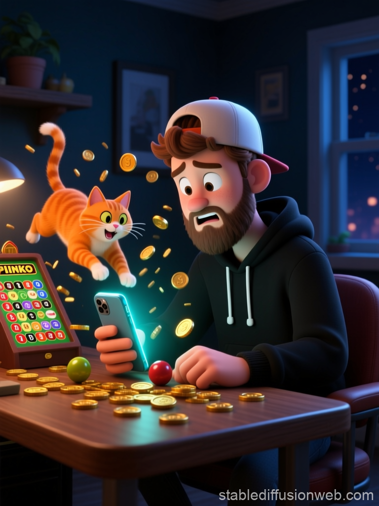 Cat Saves Plinko Jackpot in Animated Scene