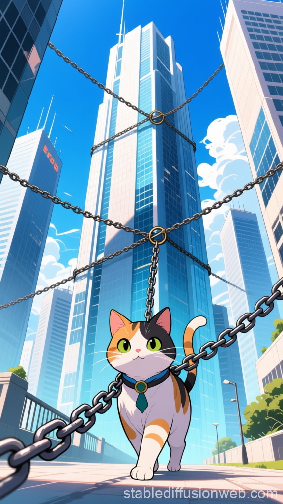 Cat Scientist Walking in a Futuristic Cityscape