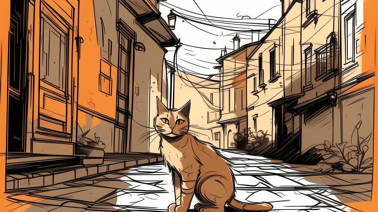 Cat Sitting in a Quiet Alleyway Illustration