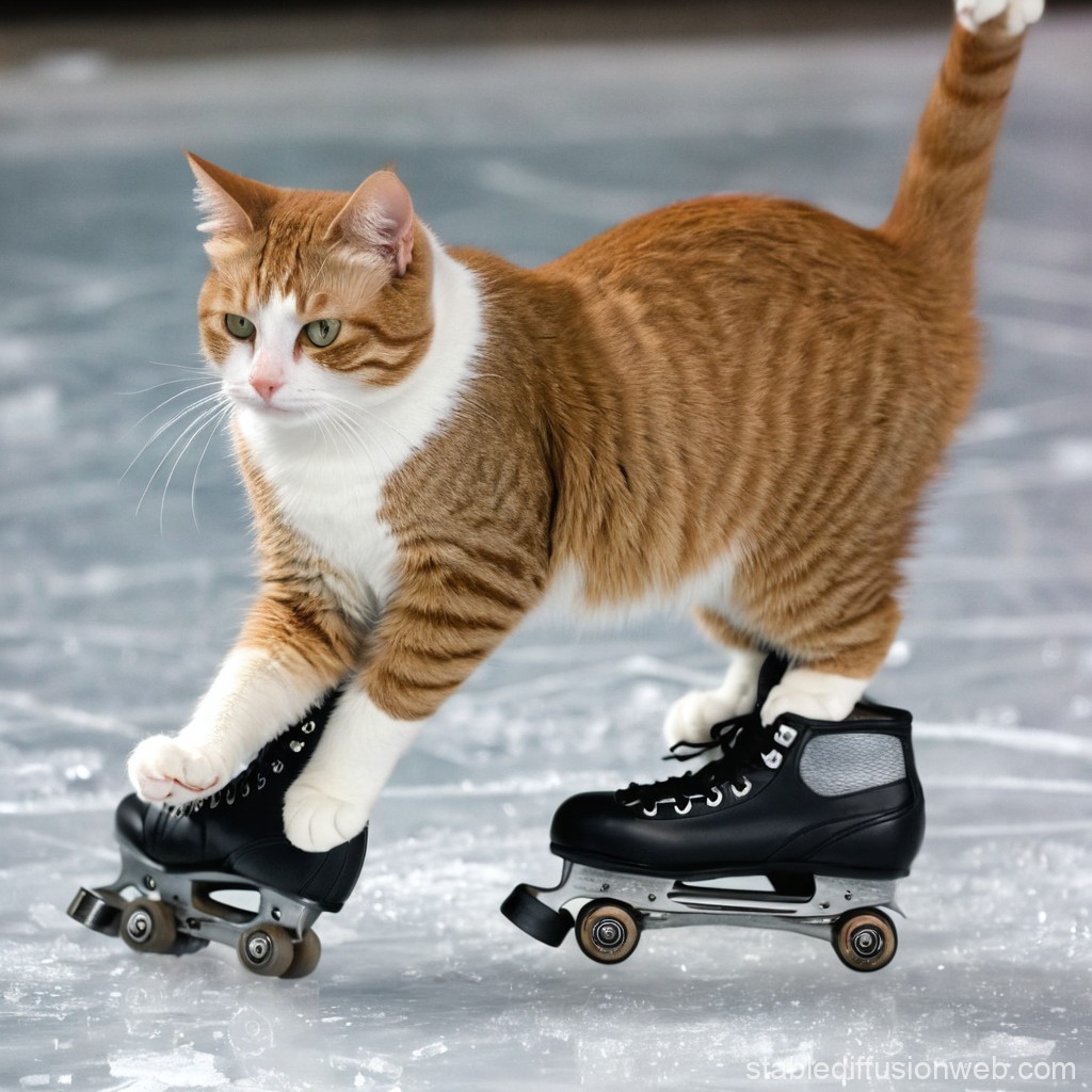 Cat Wearing Roller Skates on Ice