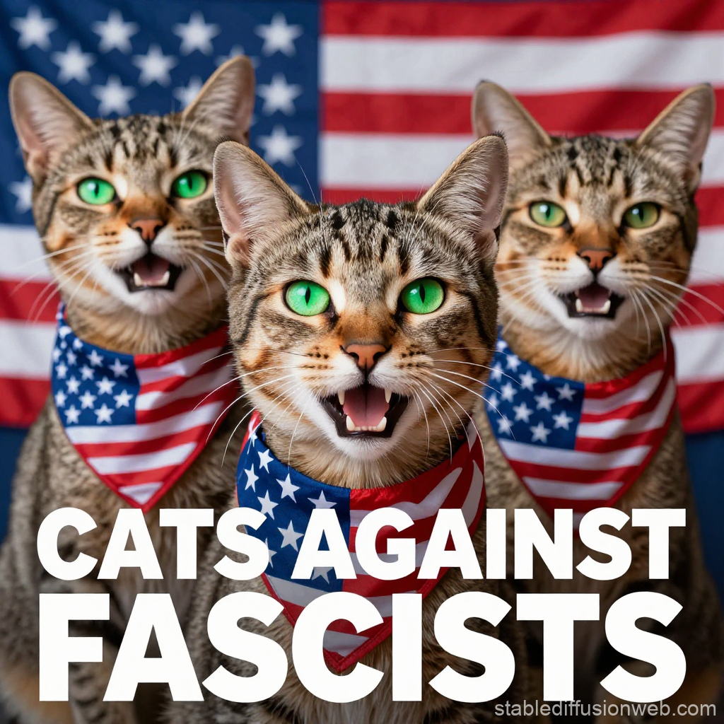 Cats Against Fascists with American Flags