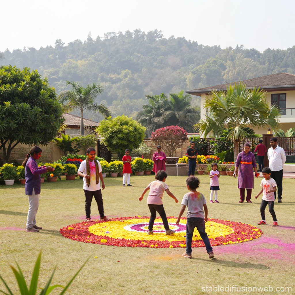 Celebration of Phool Dei Festival with Flower Rangoli and Family