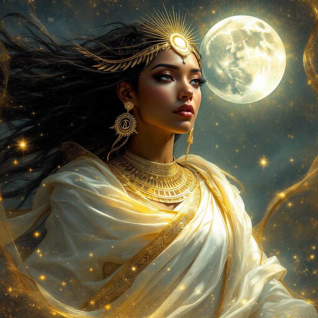Celestial Goddess with Radiant Moon