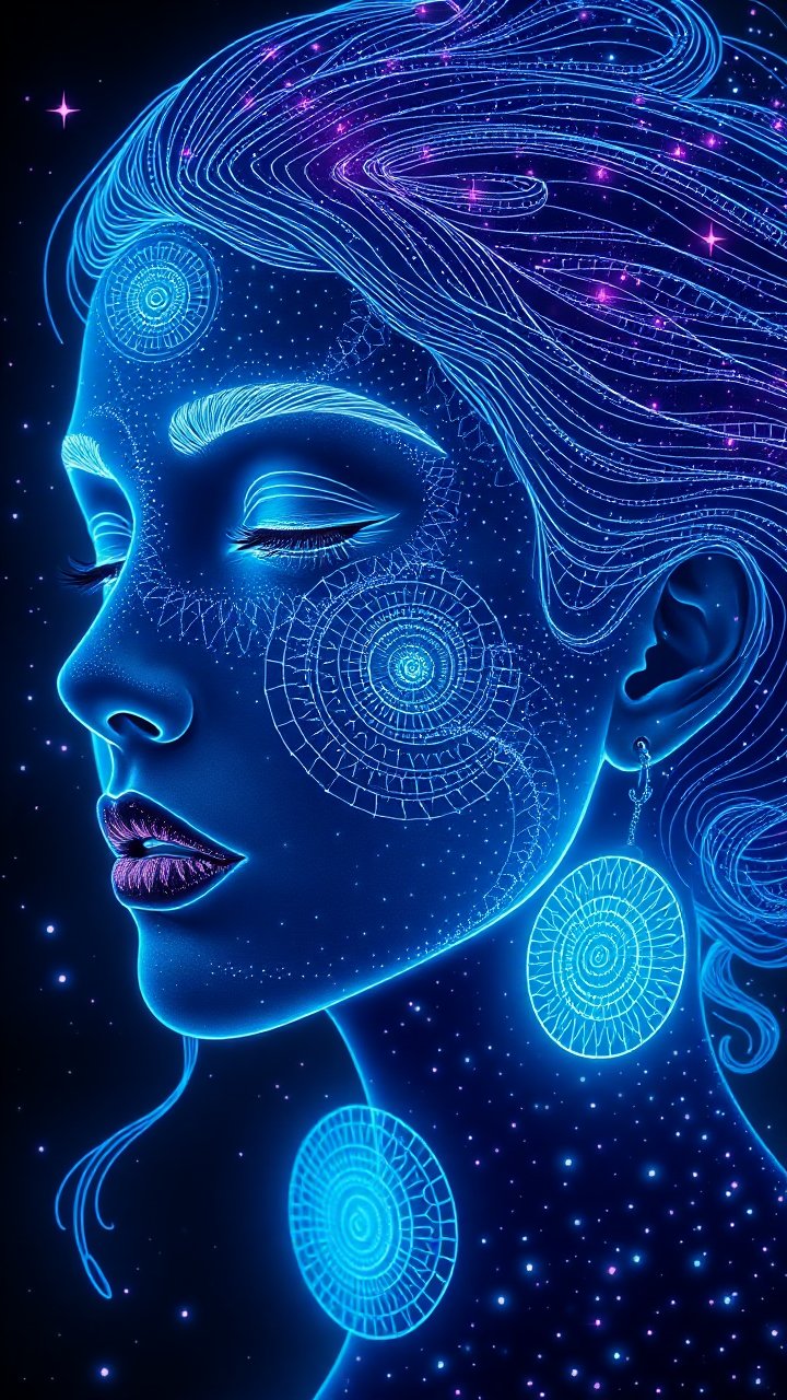 Celestial Woman with Glowing Cosmic Patterns