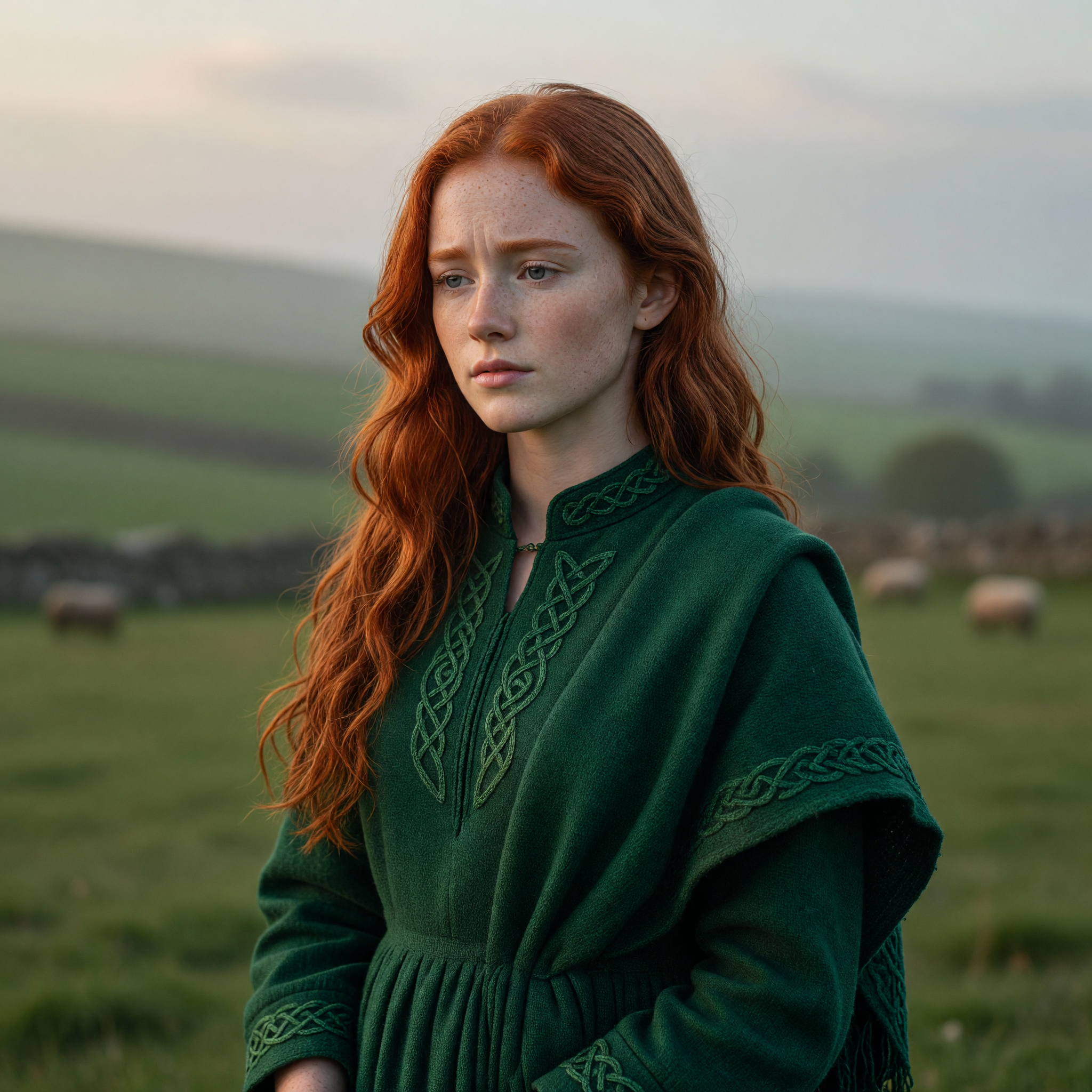 Celtic Irish Maiden in Traditional Green Dress