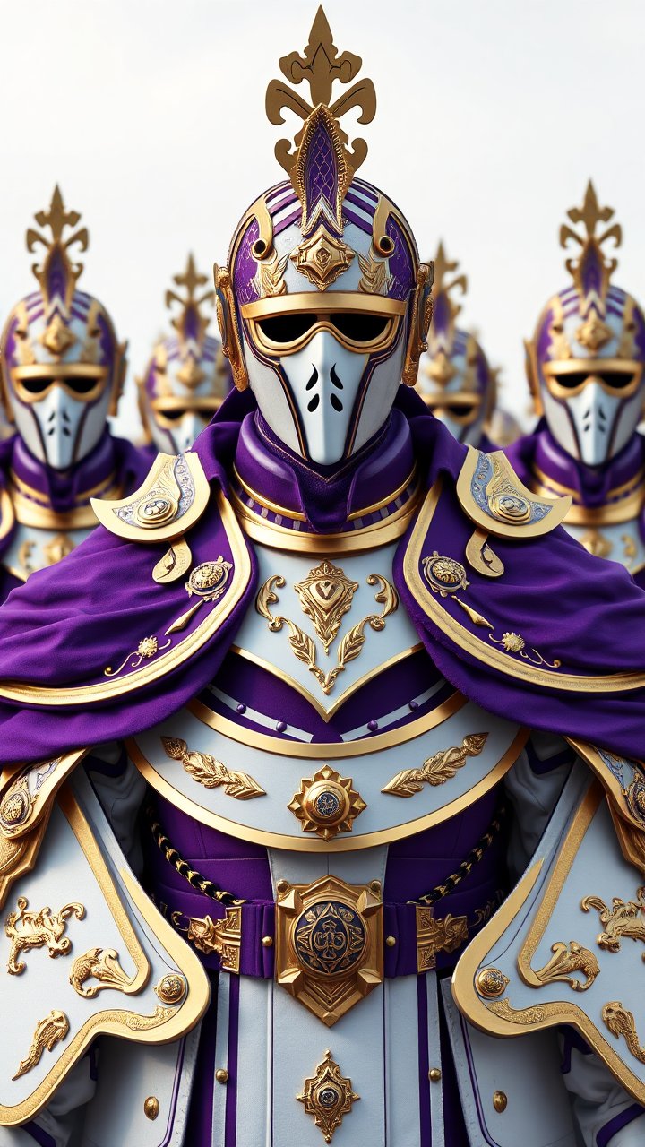 Ceremonial Guards in Ornate Purple and Gold Armor