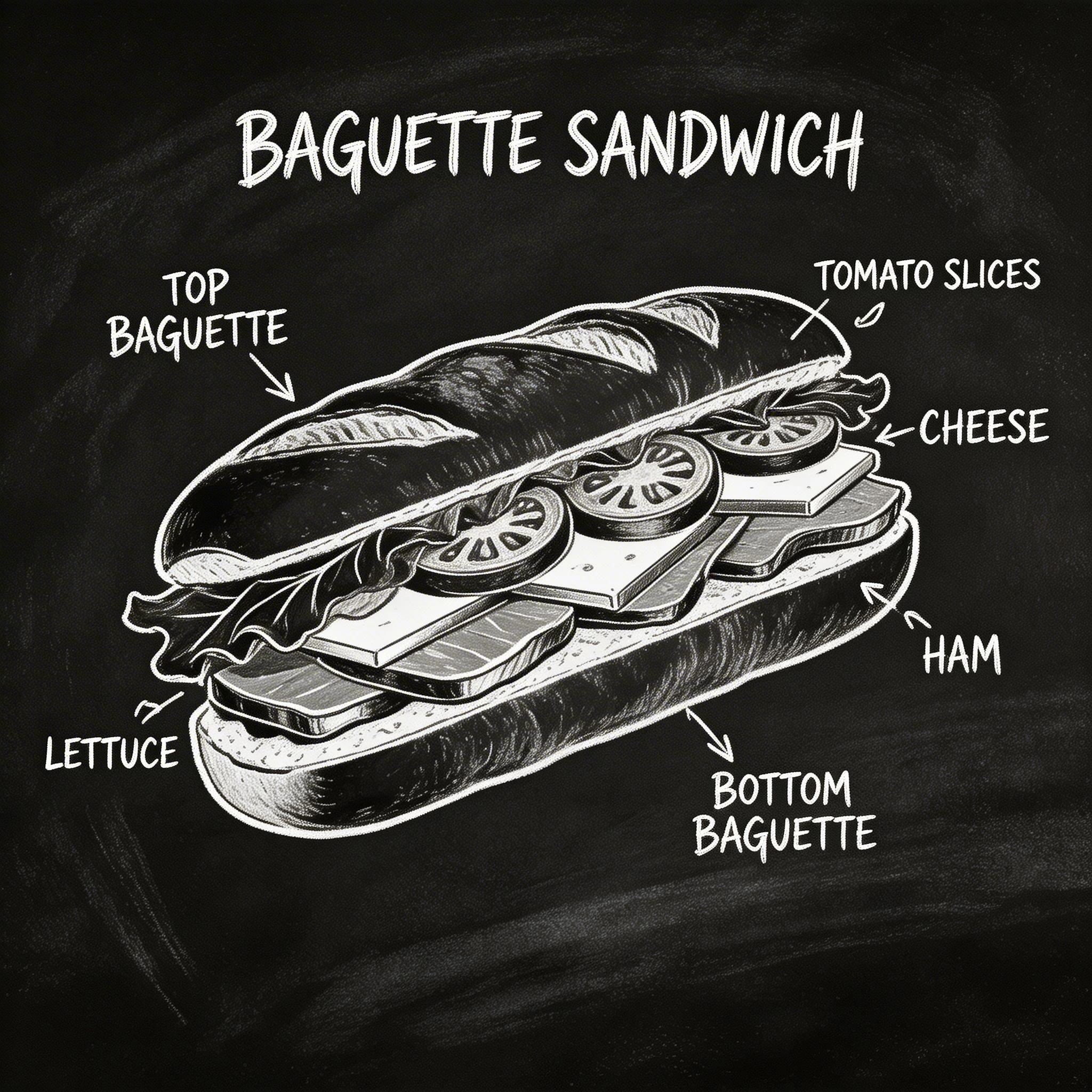 Chalkboard Style Baguette Sandwich Diagram
