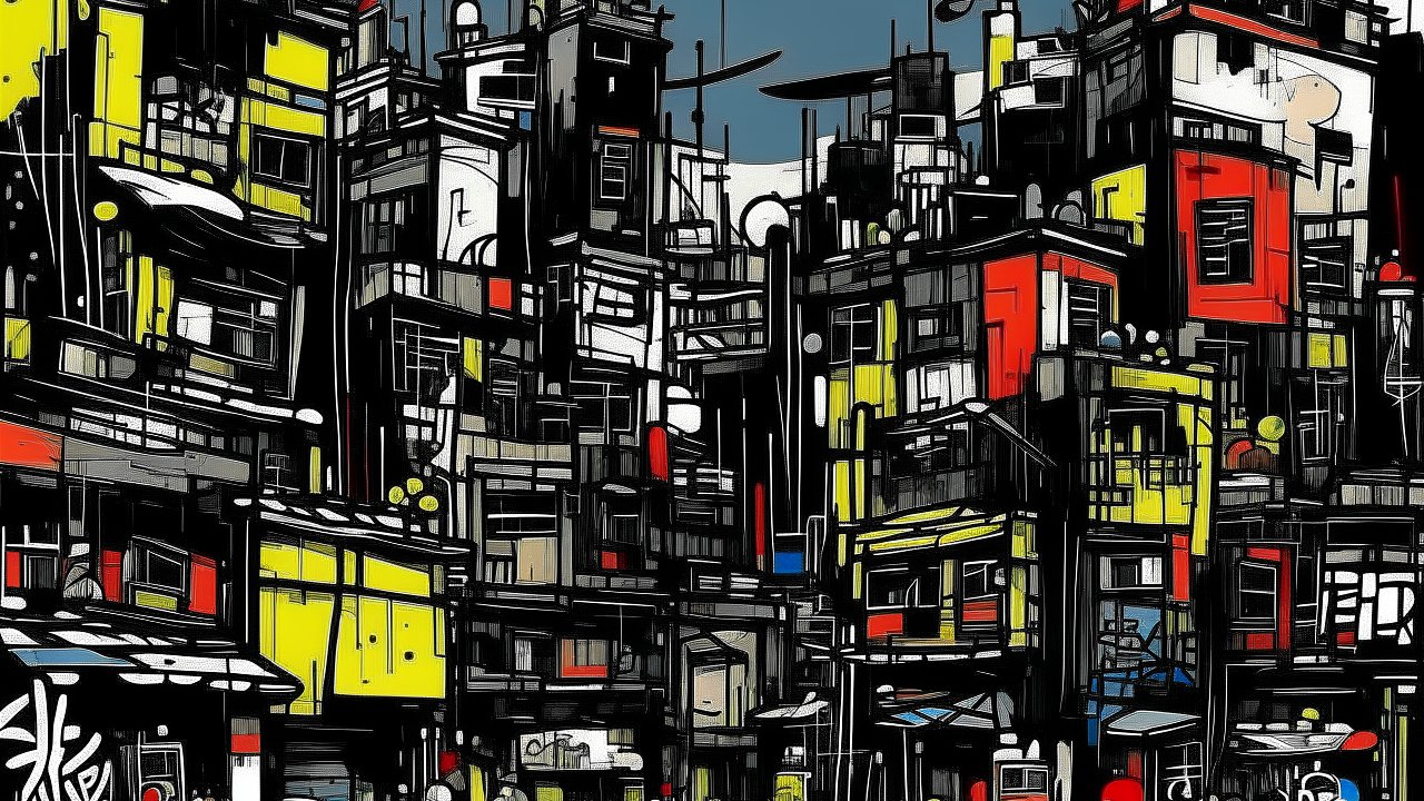 Chaotic Punk Style Cityscape Illustration