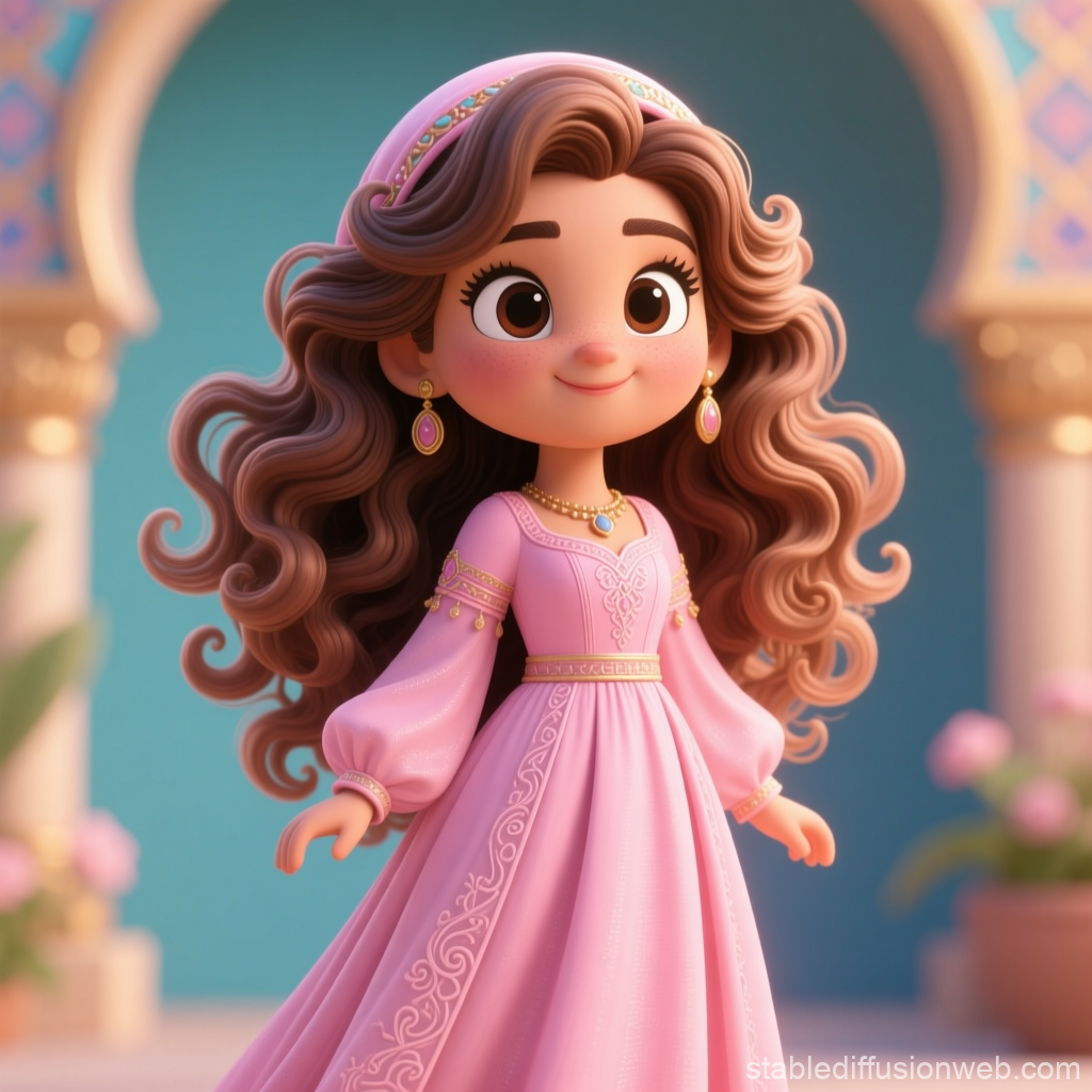 Charming 3D Animated Princess in Pink Dress