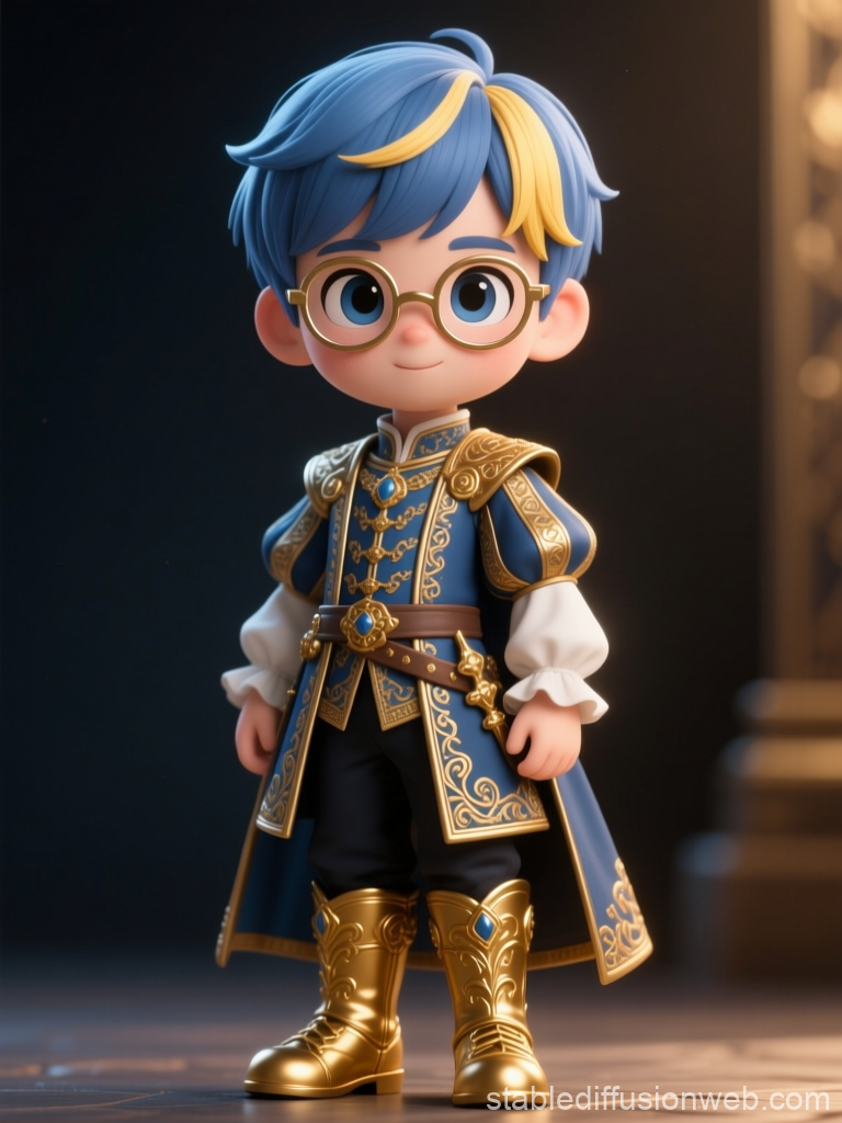 Charming Blue-Haired Noble in Ornate Regal Attire