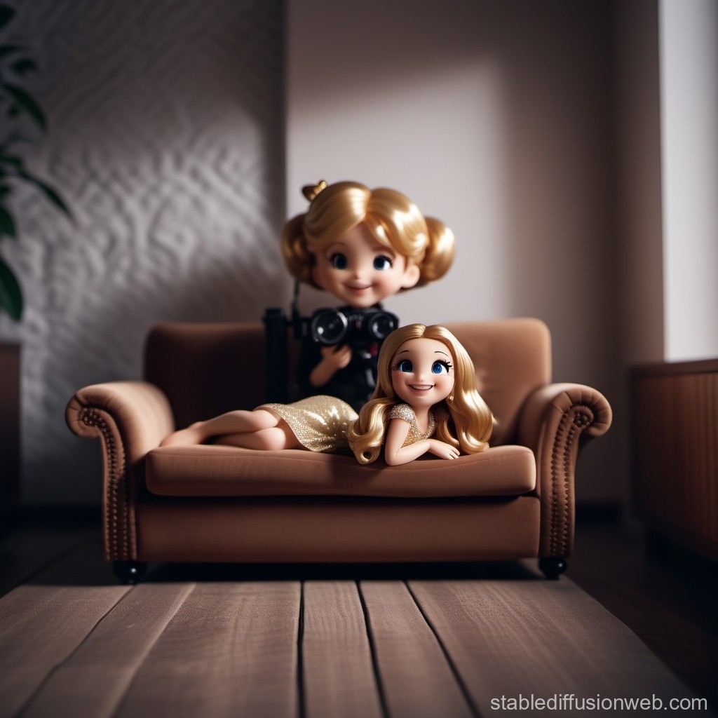Charming Cartoon Girls Relaxing on a Sofa