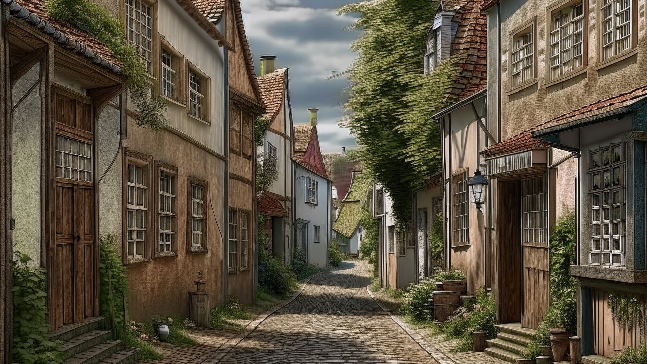 Charming Cobblestone Street in a Quaint Village