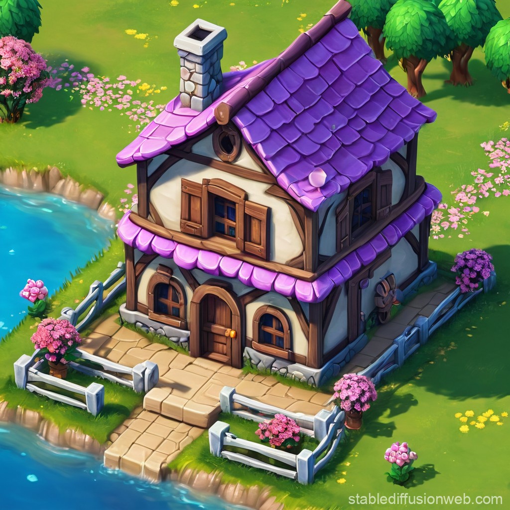 Charming Cottage with Purple Roof by the Water