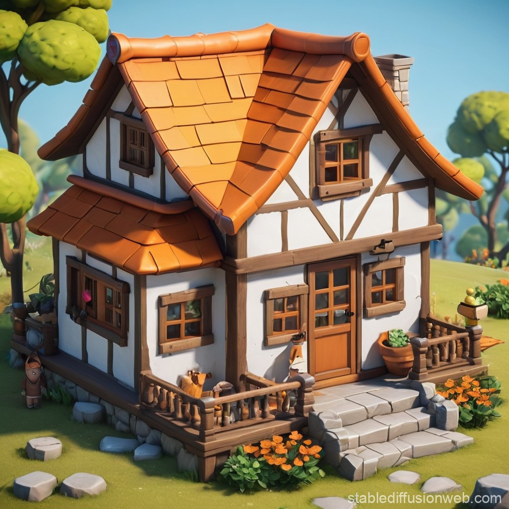 Charming Cozy Cottage with Orange Roof in Lush Garden