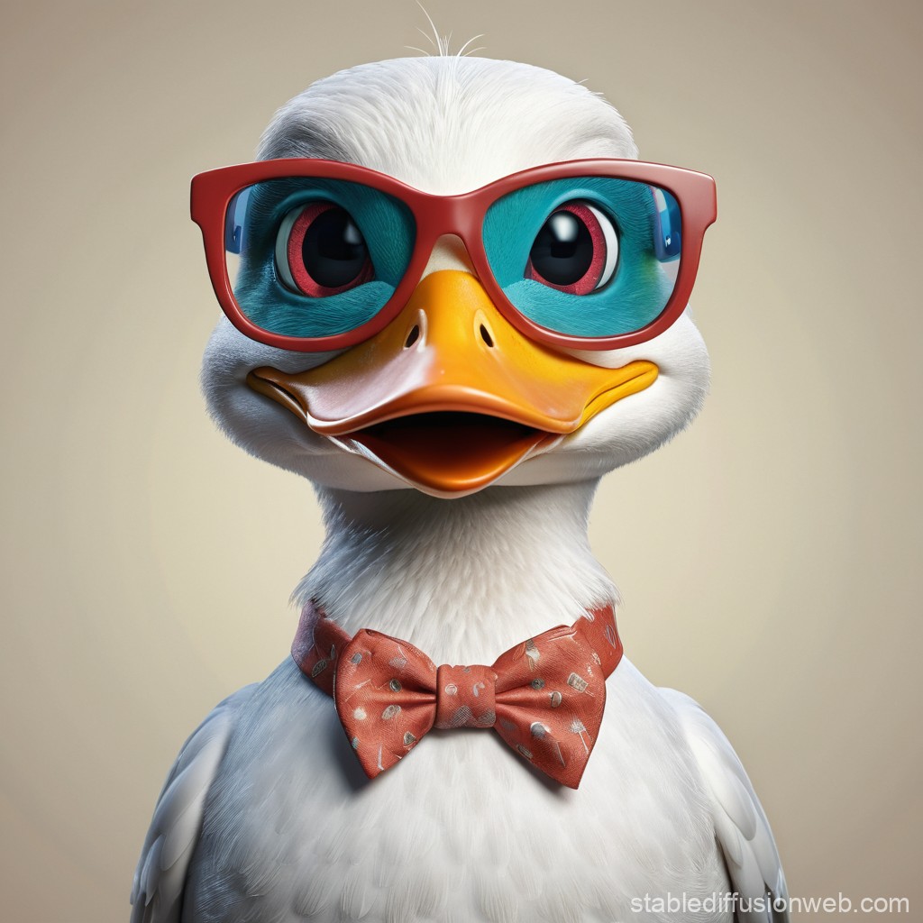 Charming Duck with Red Glasses and Bow Tie