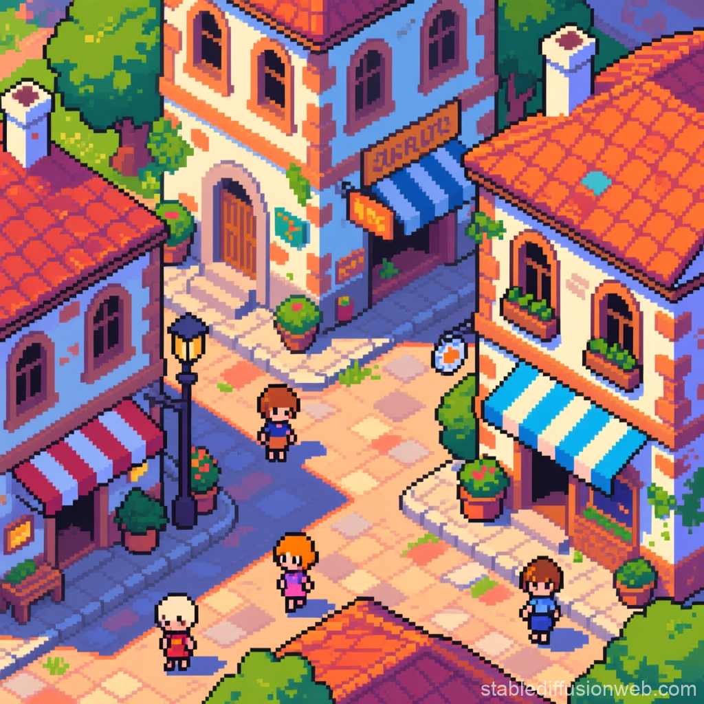 Charming Georgian Street in Pixel Art Style