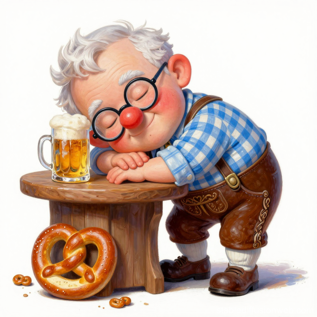 Charming Grandpa Sleeping at Oktoberfest with Beer and Pretzels