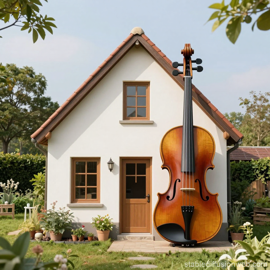 Charming House with Giant Violin in Garden