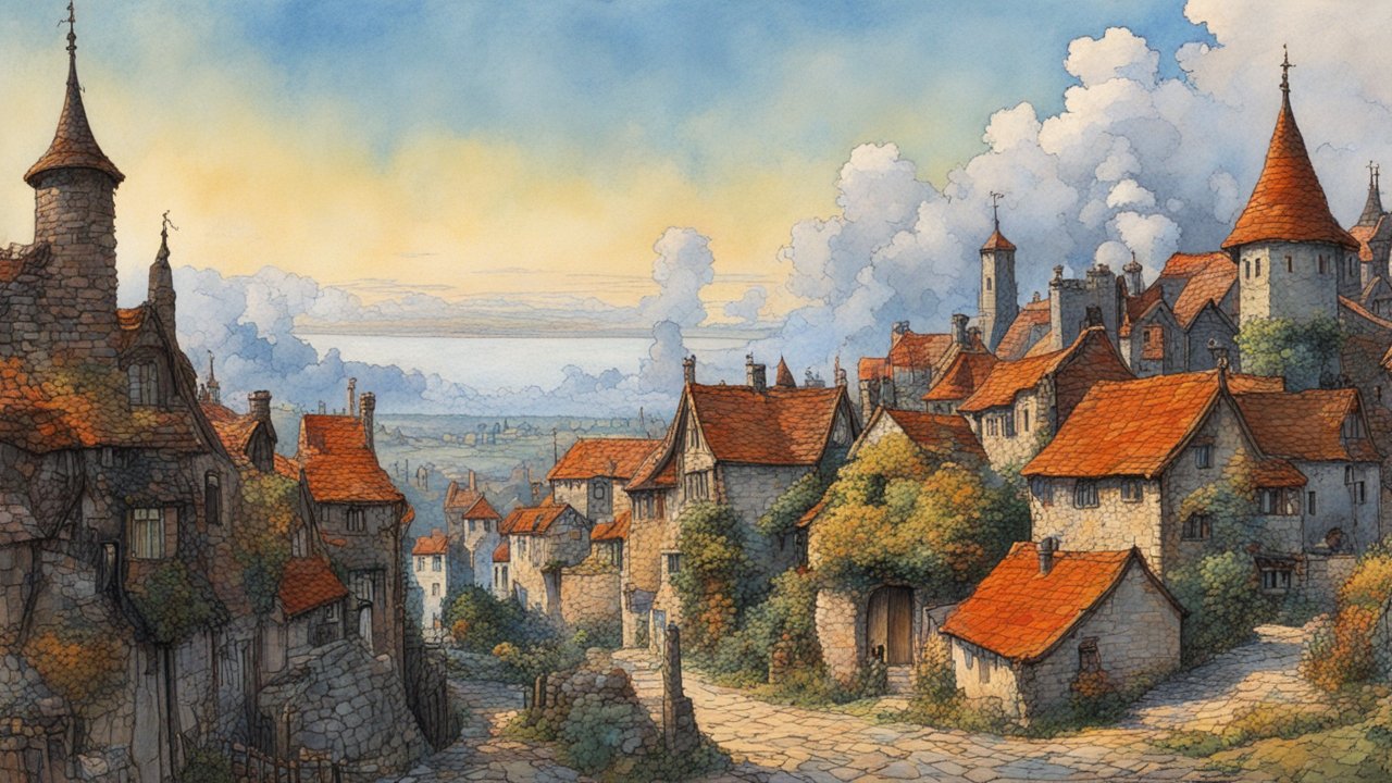 Charming Medieval Village at Sunset