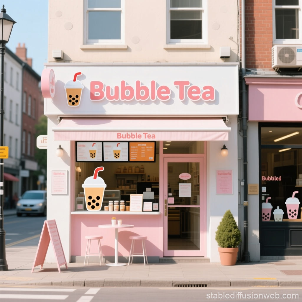 Charming Minimalist Bubble Tea Shopfront in Pastel Pink