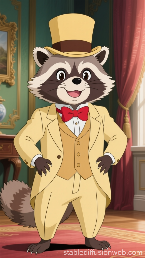 Charming Raccoon Aristocrat in Ghibli Style