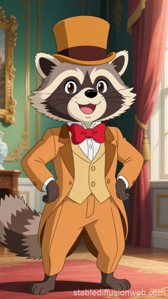 Charming Raccoon Dog in Elegant Vintage Attire