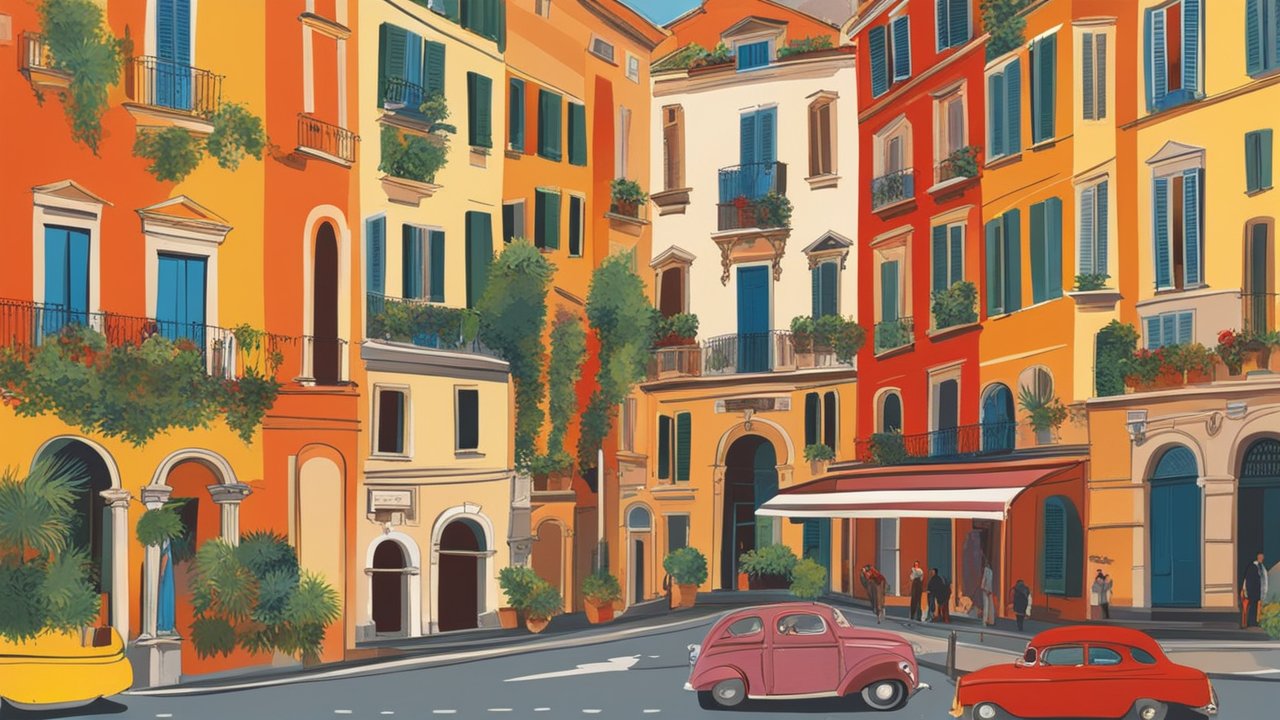 Charming Roman Street with Vintage Cars