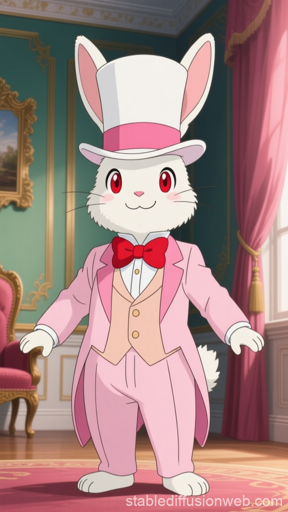 Charming White Rabbit in Elegant Pink Suit and Top Hat
