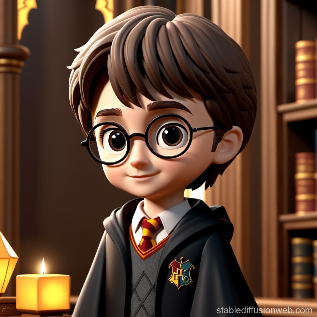 Charming Wizard Student in Magical Library