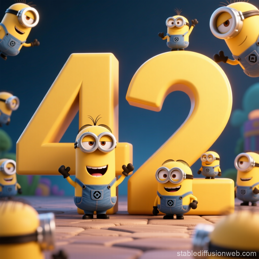 Cheerful 3D Minions Celebrating Number 42