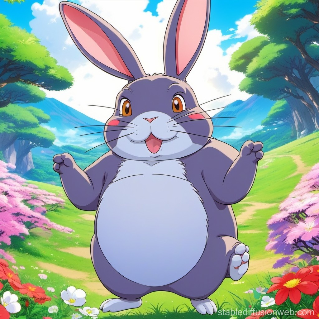 Cheerful Anime Bunny in Vibrant Spring Meadow