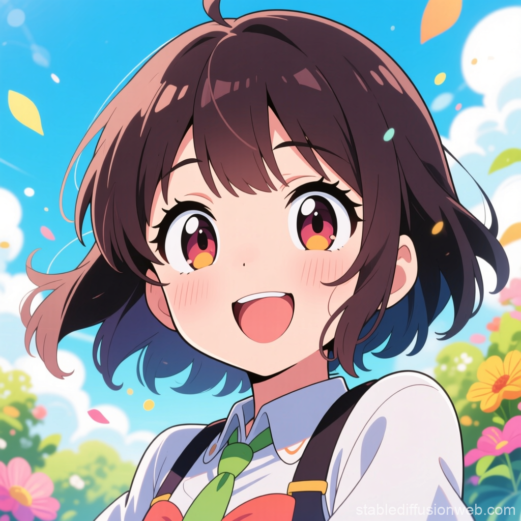 Cheerful Anime Girl Smiling Outdoors