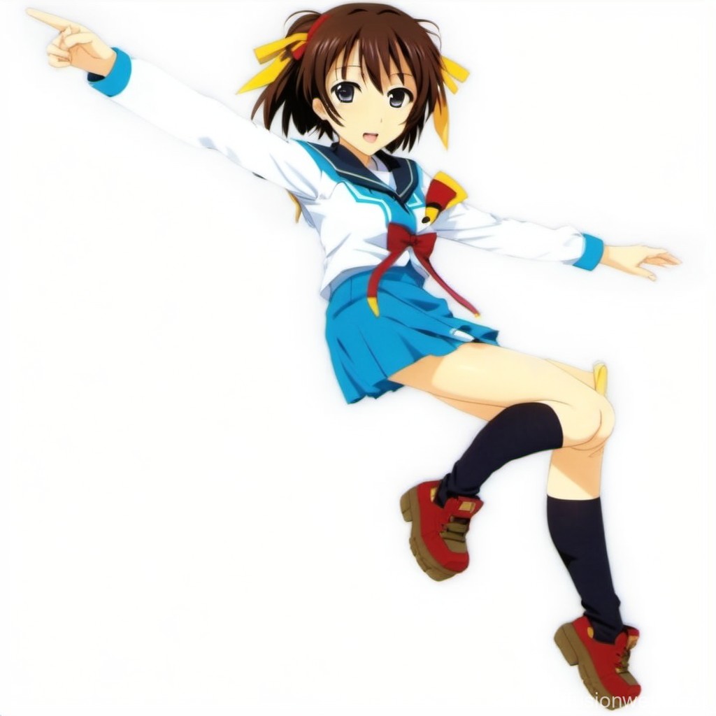 Cheerful Anime Schoolgirl in Dynamic Pose