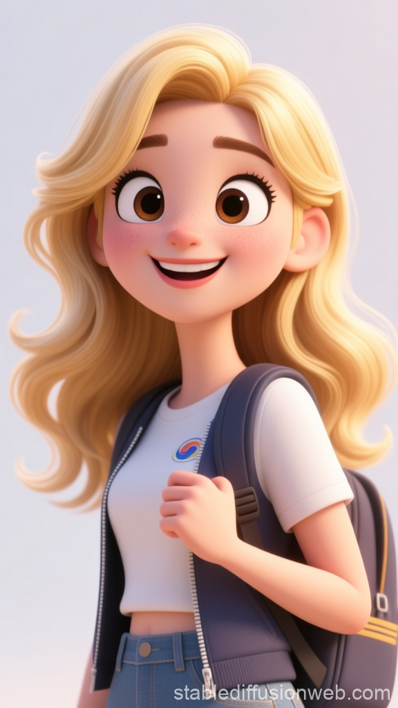 Cheerful Blonde University Student Cartoon Portrait