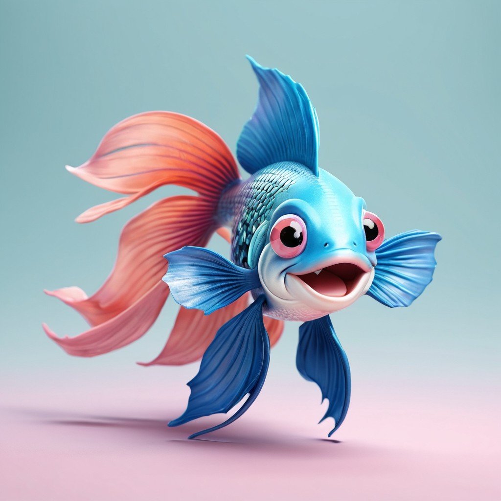 Cheerful Blue and Pink Cartoon Fish