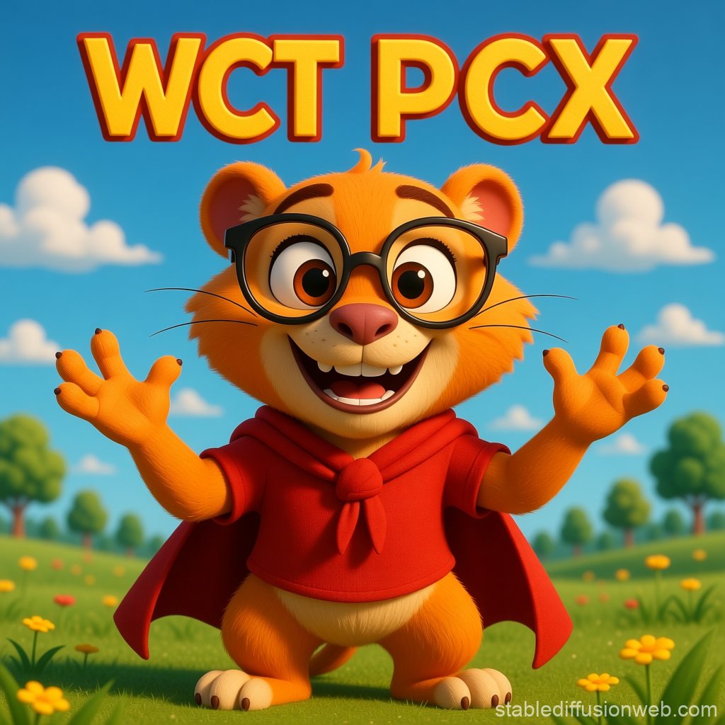 Cheerful Cartoon Animal Character in Red Cape and Glasses