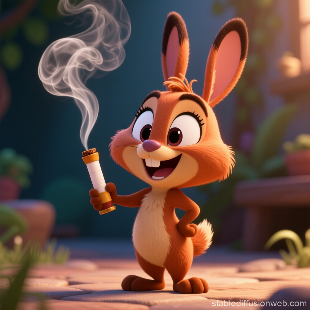 Cheerful Cartoon Bunny Holding a Smoking Object