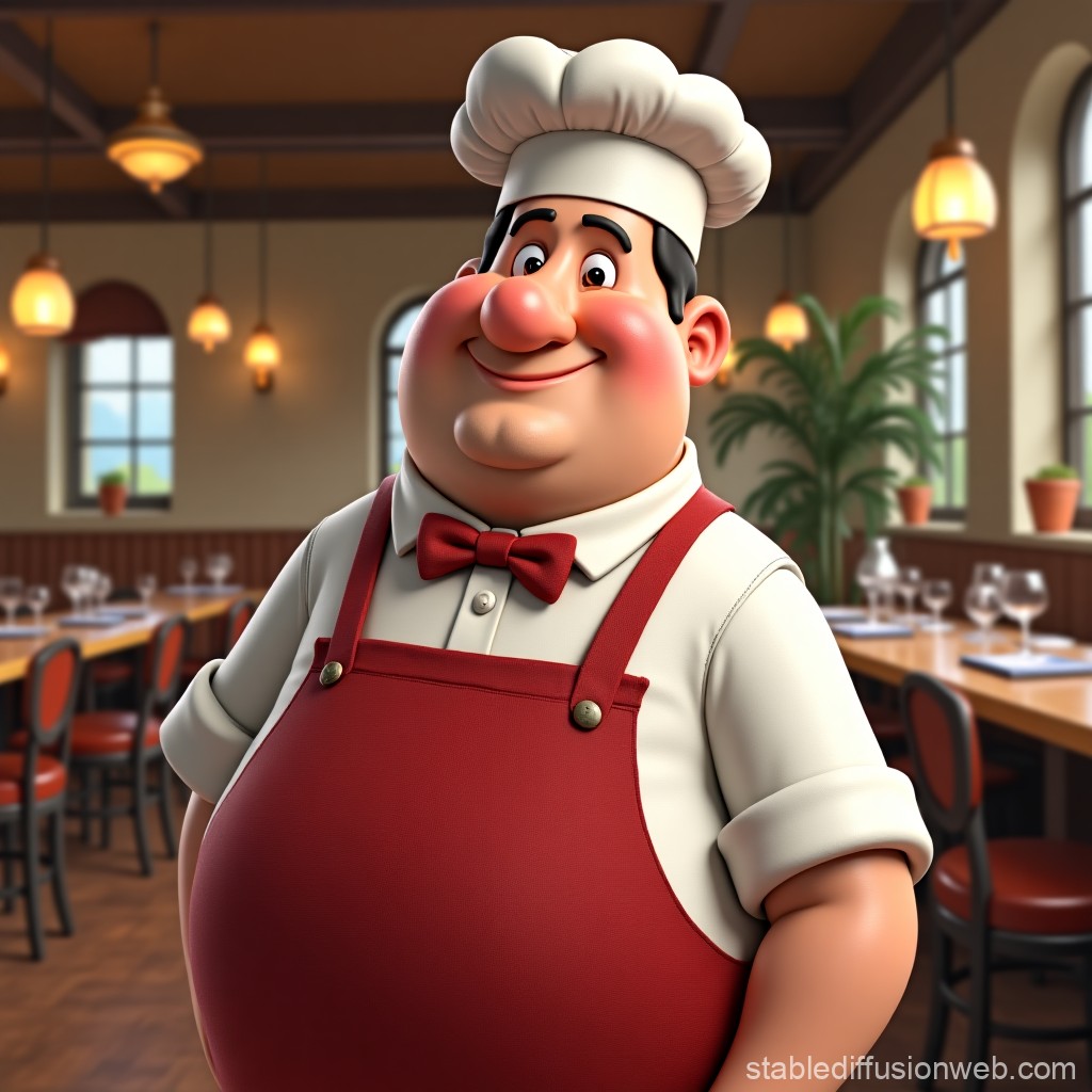 Cheerful Cartoon Chef in Cozy Restaurant