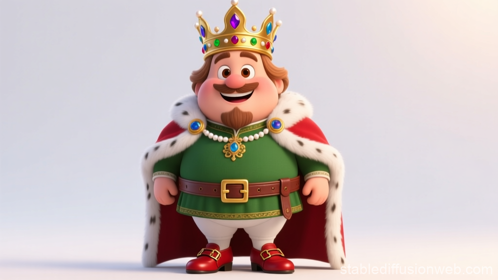 Cheerful Cartoon Medieval King in Royal Attire