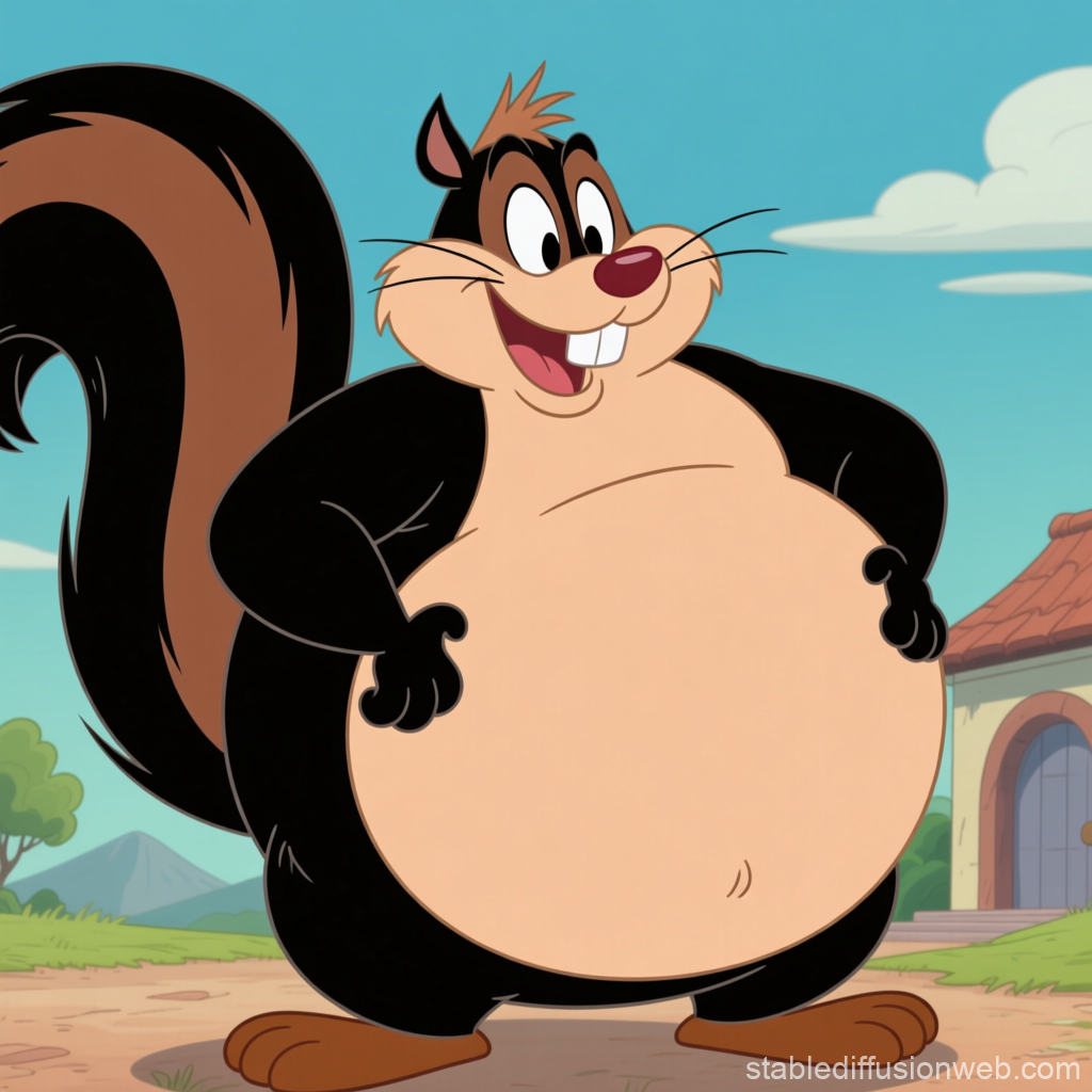 Cheerful Cartoon Skunk Character with Big Belly