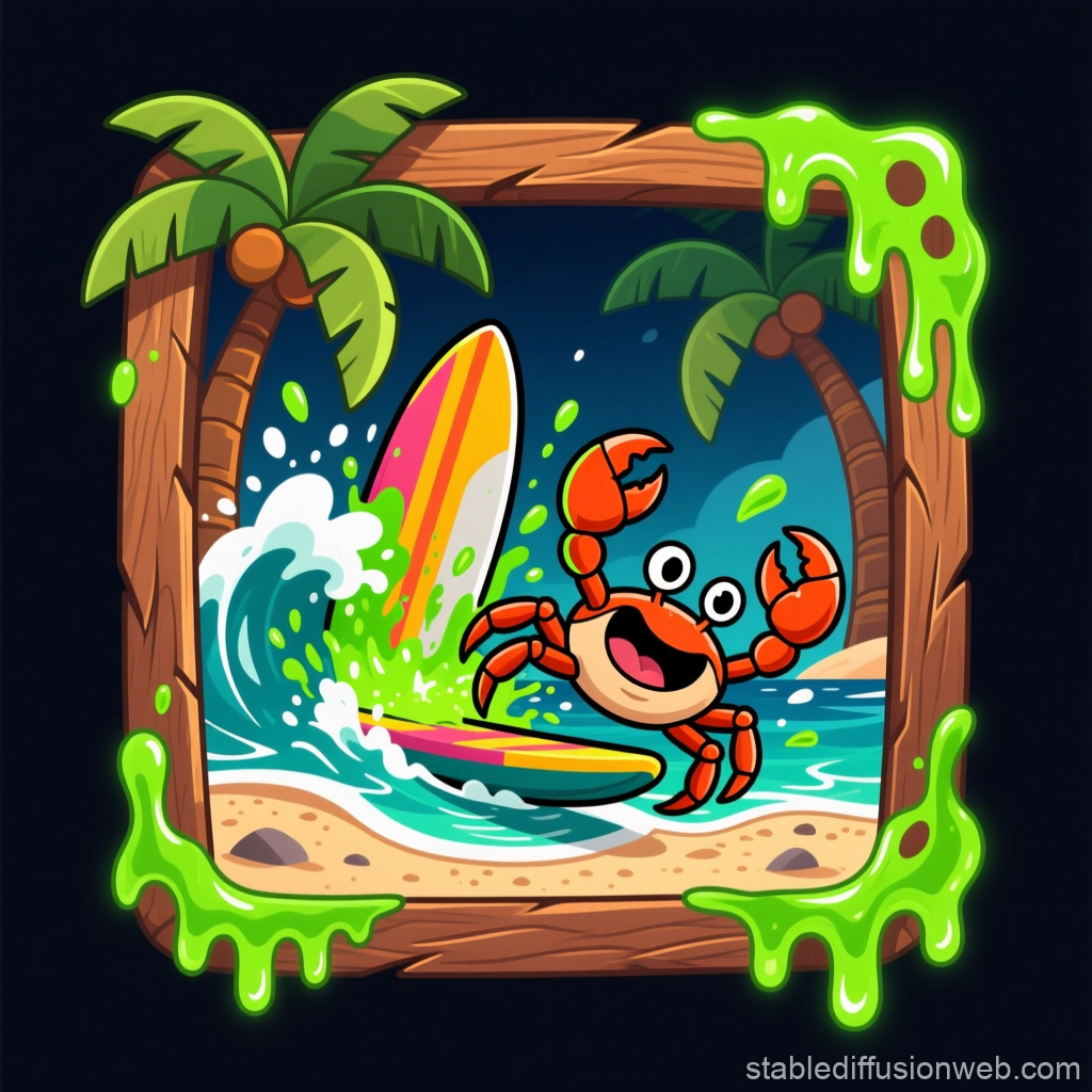 Cheerful Crab Surfing on Tropical Beach