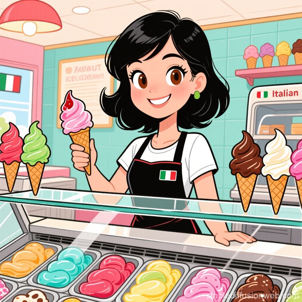 Cheerful Italian Gelato Maker Serving Ice Cream