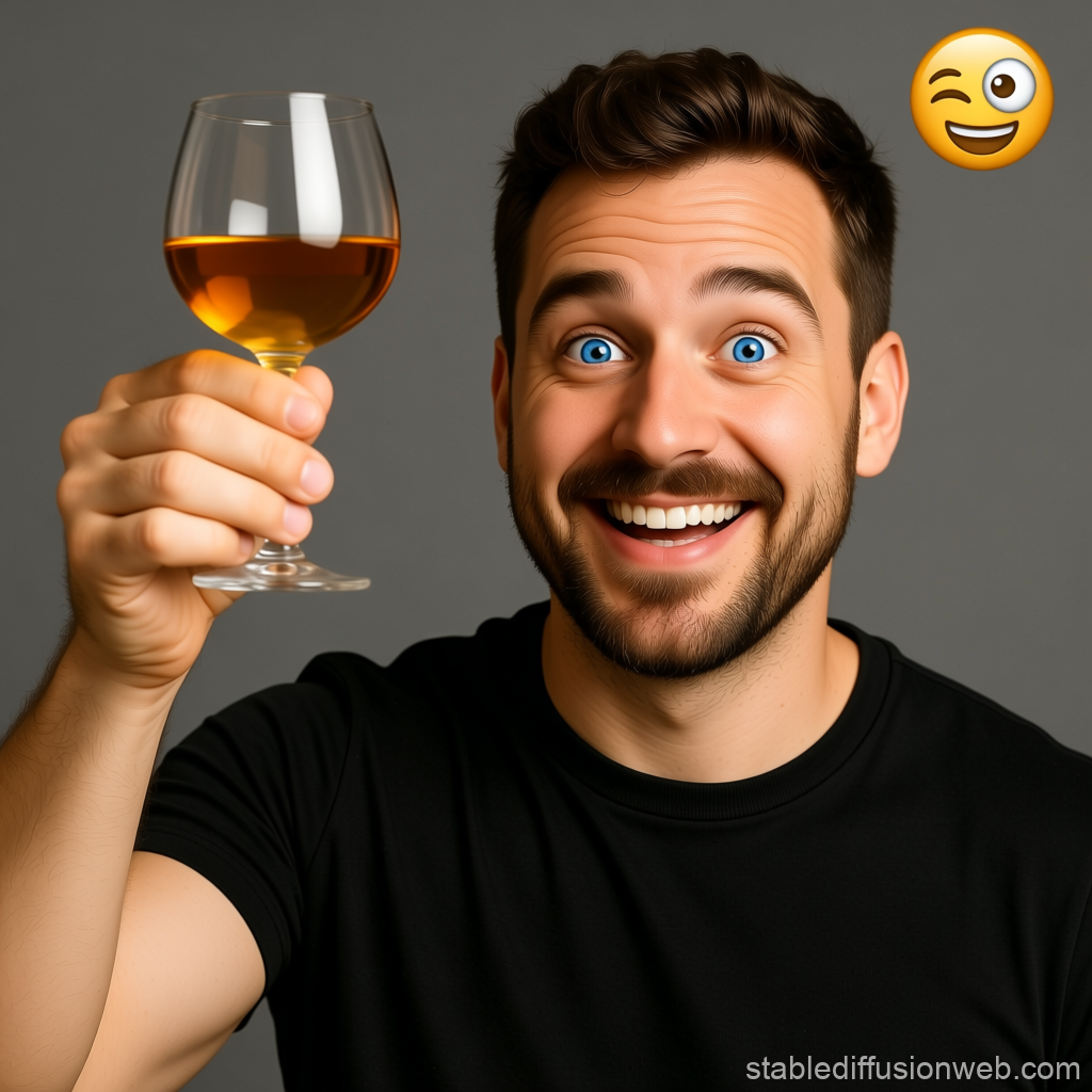 Cheerful Man Toasting with Glass of Wine