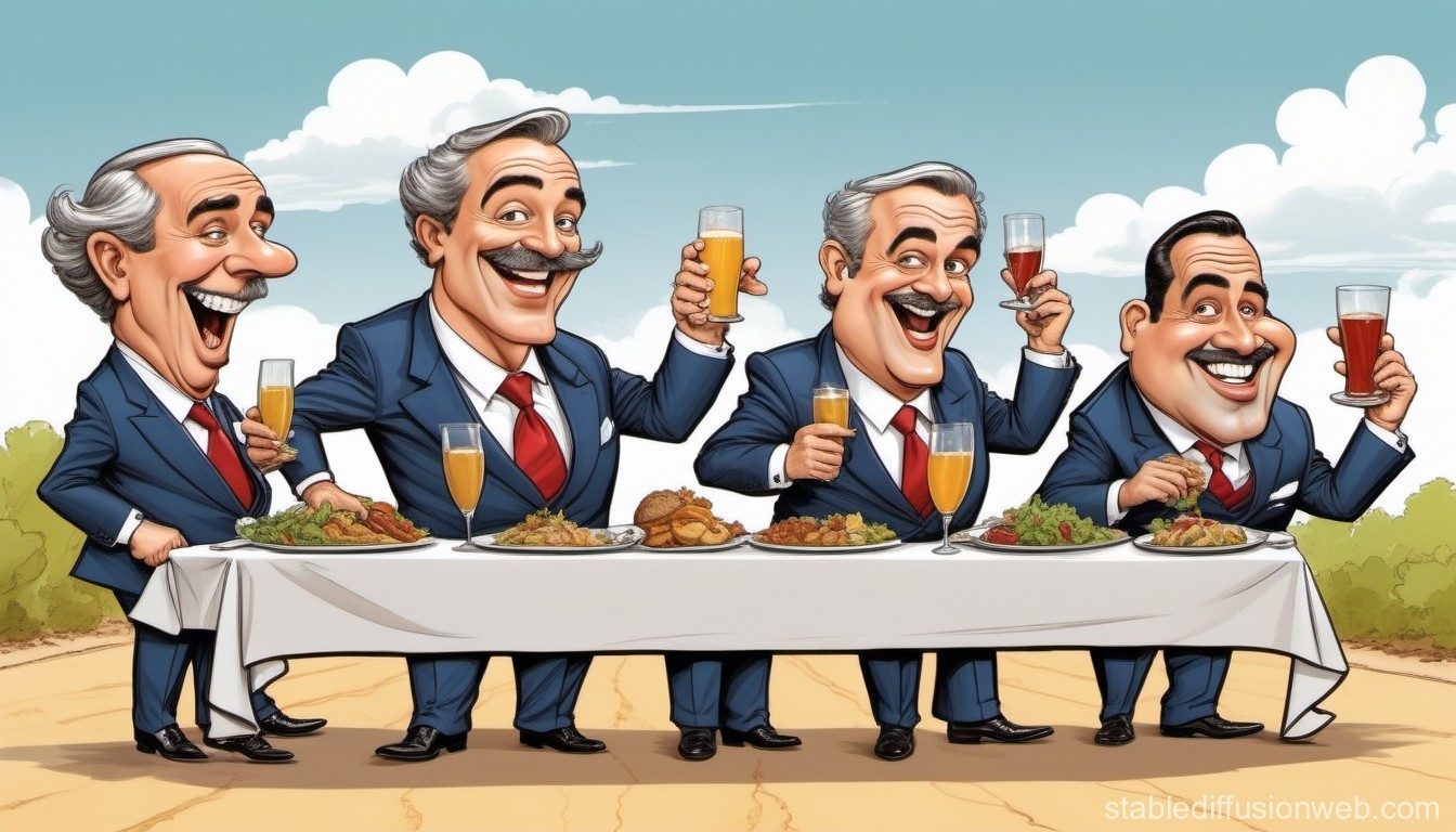 Cheerful Men in Suits Toasting at Outdoor Feast