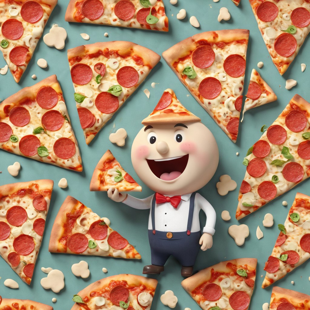 Cheerful Pizza Character Surrounded by Pepperoni Slices