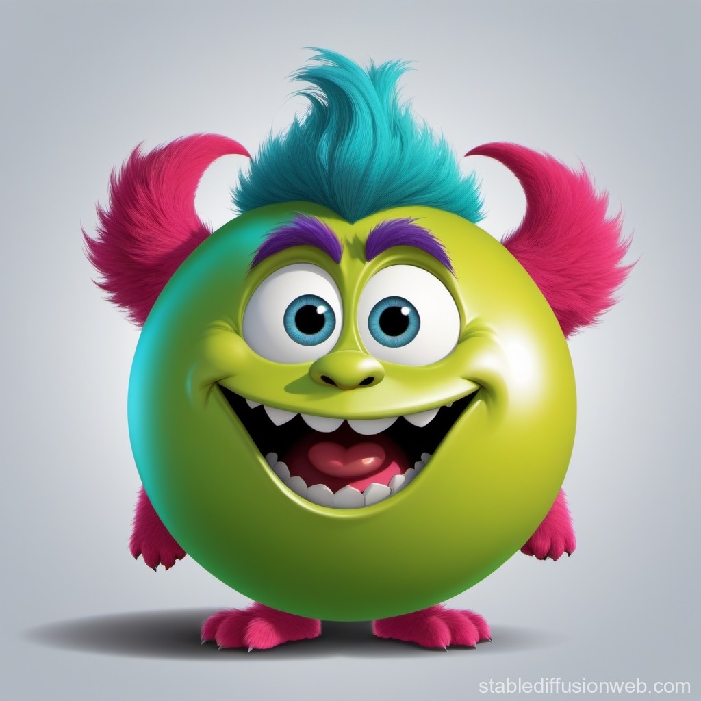 Cheerful Round Monster with Colorful Hair