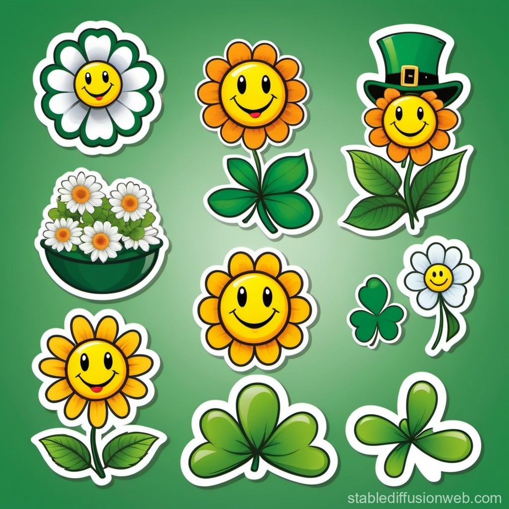 Cheerful St. Patrick's Day Flowers and Shamrocks Stickers