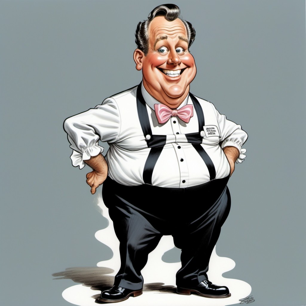 Cheerful Vintage Waiter Caricature